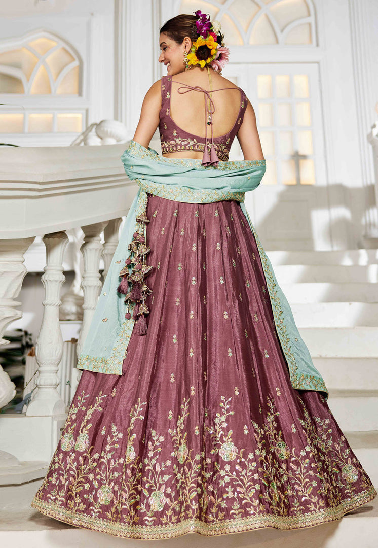 Rust Chiffon Lehenga Choli For Wedding