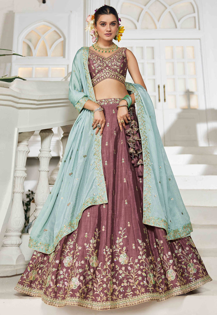 Rust Chiffon Lehenga Choli For Wedding