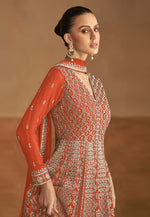 Load image into Gallery viewer, Rust Chinon Embroidered Long Anarkali Suit
