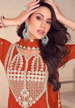Load image into Gallery viewer, Rust Chinon Silk Gharara Suit
