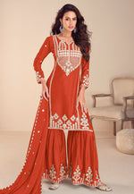 Load image into Gallery viewer, Rust Chinon Silk Gharara Suit
