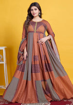Load image into Gallery viewer, Rust Cotton Readymade Long Anarkali Suit
