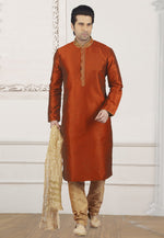 Load image into Gallery viewer, Rust Dupion Silk Kurta Pajama
