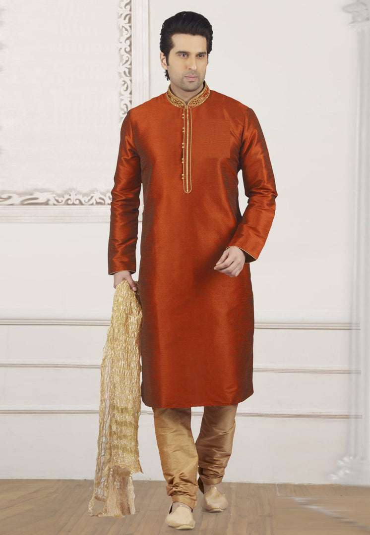 Rust Dupion Silk Kurta Pajama
