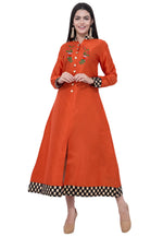 Load image into Gallery viewer, Rust Dupion Silk Kurta Set With Pent
