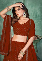 Load image into Gallery viewer, Rust Georgette Circular Lehenga Choli
