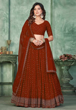 Load image into Gallery viewer, Rust Georgette Circular Lehenga Choli
