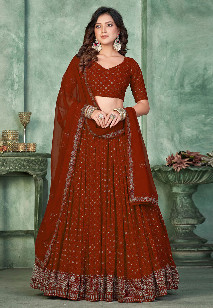 Rust Georgette Circular Lehenga Choli