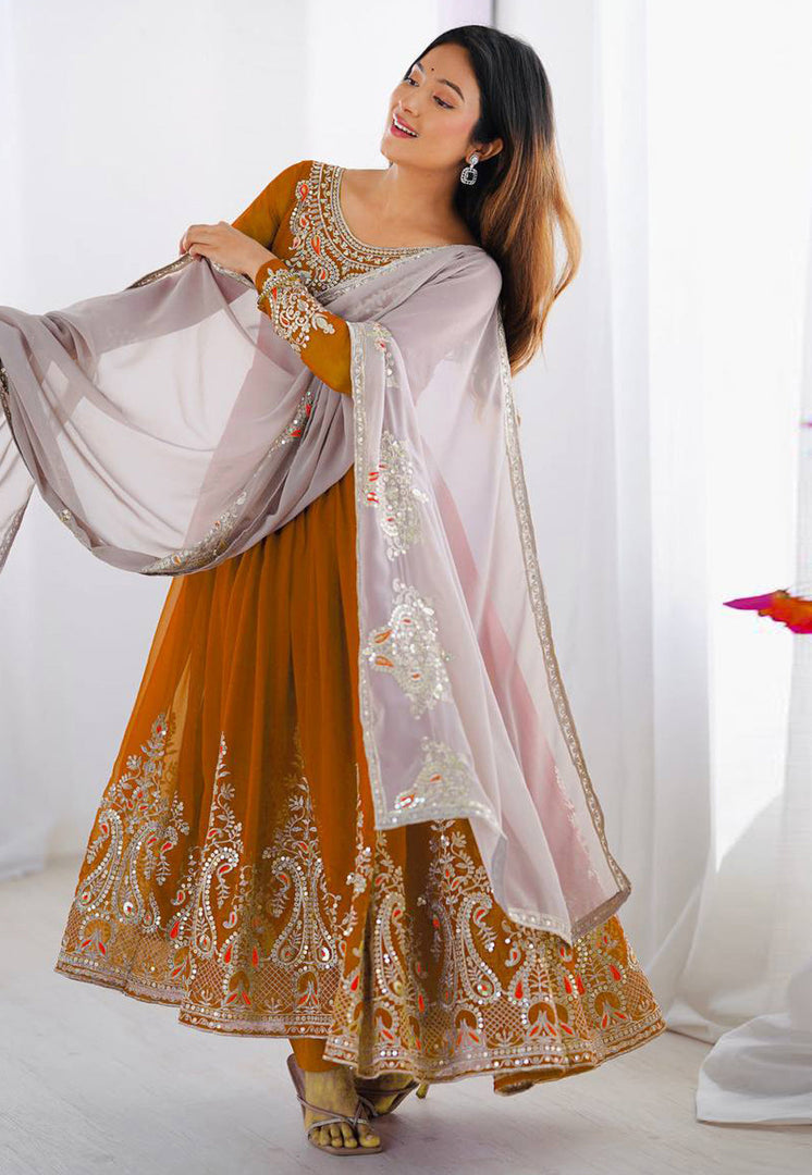 Rust Georgette Readymade Anarkali Suit