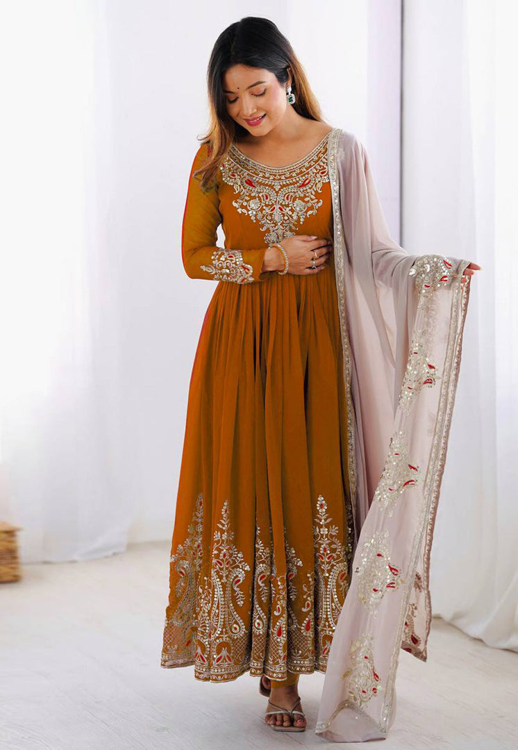 Rust Georgette Readymade Anarkali Suit