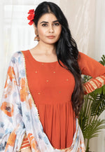 Load image into Gallery viewer, Rust Georgette Readymade Pant Style Suit
