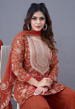 Load image into Gallery viewer, Rust Georgette Readymade Sharara Suit
