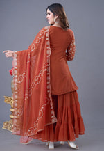Load image into Gallery viewer, Rust Georgette Readymade Sharara Suit
