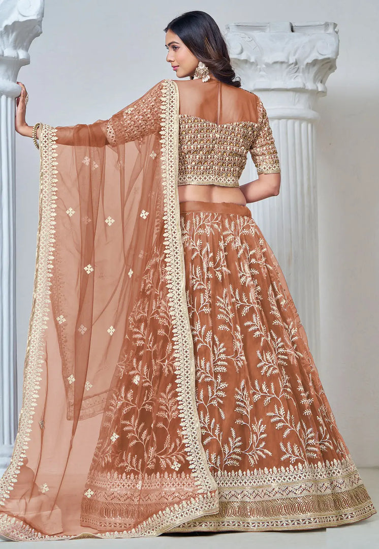 Rust Net Lehenga Choli