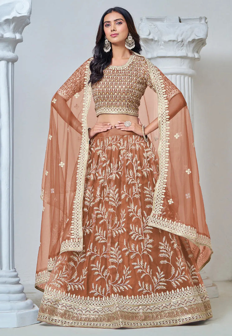Rust Net Lehenga Choli