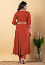 Load image into Gallery viewer, Rust Rayon Readymade Anarkali Suit
