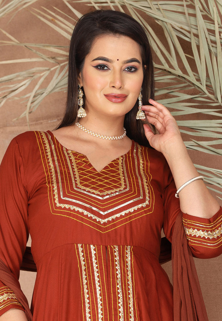 Rust Rayon Readymade Center Slit Anarkali Suit