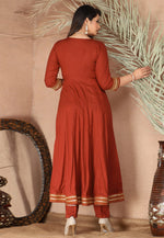 Load image into Gallery viewer, Rust Rayon Readymade Center Slit Anarkali Suit
