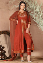 Load image into Gallery viewer, Rust Rayon Readymade Center Slit Anarkali Suit
