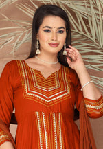 Load image into Gallery viewer, Rust Rayon Readymade Pant Style Suit
