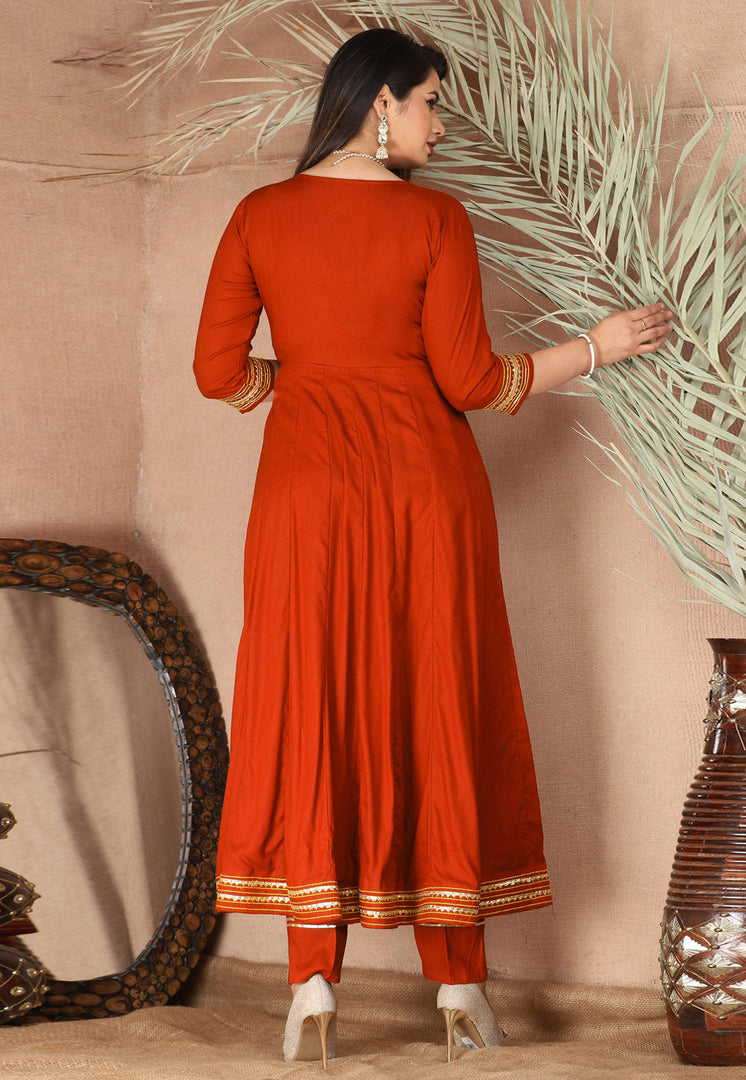 Rust Rayon Readymade Pant Style Suit