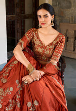 Load image into Gallery viewer, Rust Silk Circular Lehenga Choli
