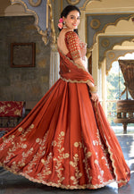 Load image into Gallery viewer, Rust Silk Circular Lehenga Choli
