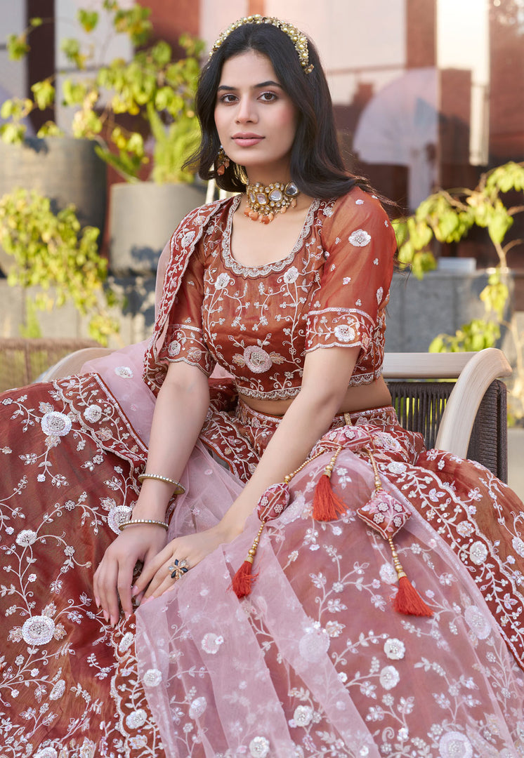 Rust Silk Lehenga Choli