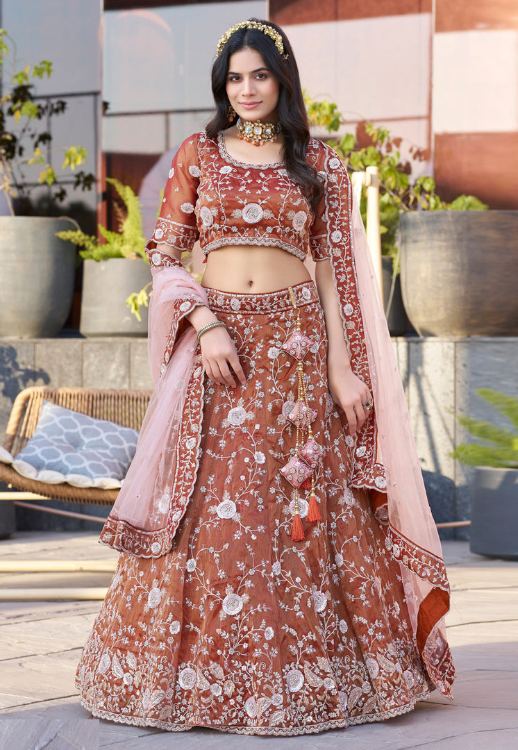 Rust Silk Lehenga Choli