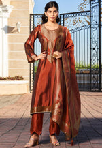 Load image into Gallery viewer, Rust Silk Pakistani Suit
