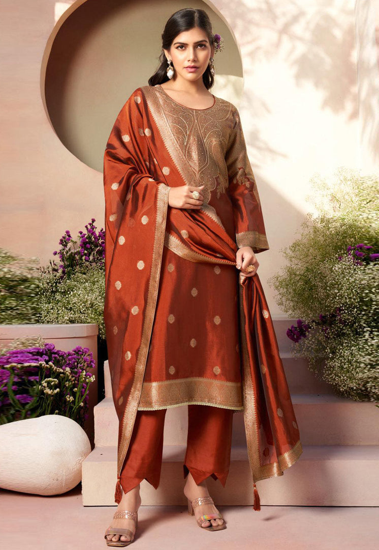 Rust Silk Pant Style Suit