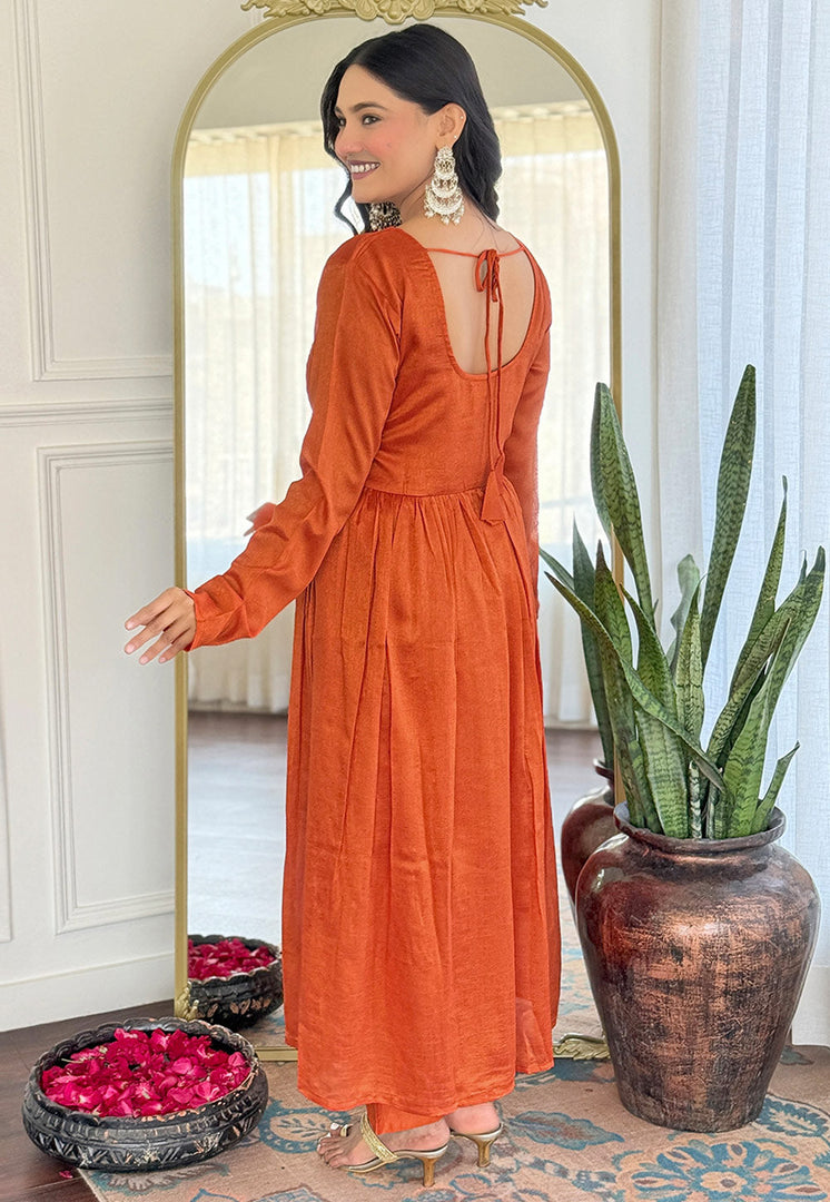 Rust Silk Readymade Anarkali Suit