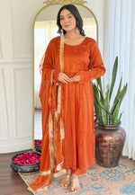 Load image into Gallery viewer, Rust Silk Readymade Anarkali Suit
