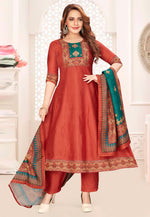 Load image into Gallery viewer, Rust Silk Readymade Pant Style Suit
