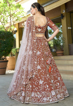 Load image into Gallery viewer, Rust Tissue A Line Lehenga Choli
