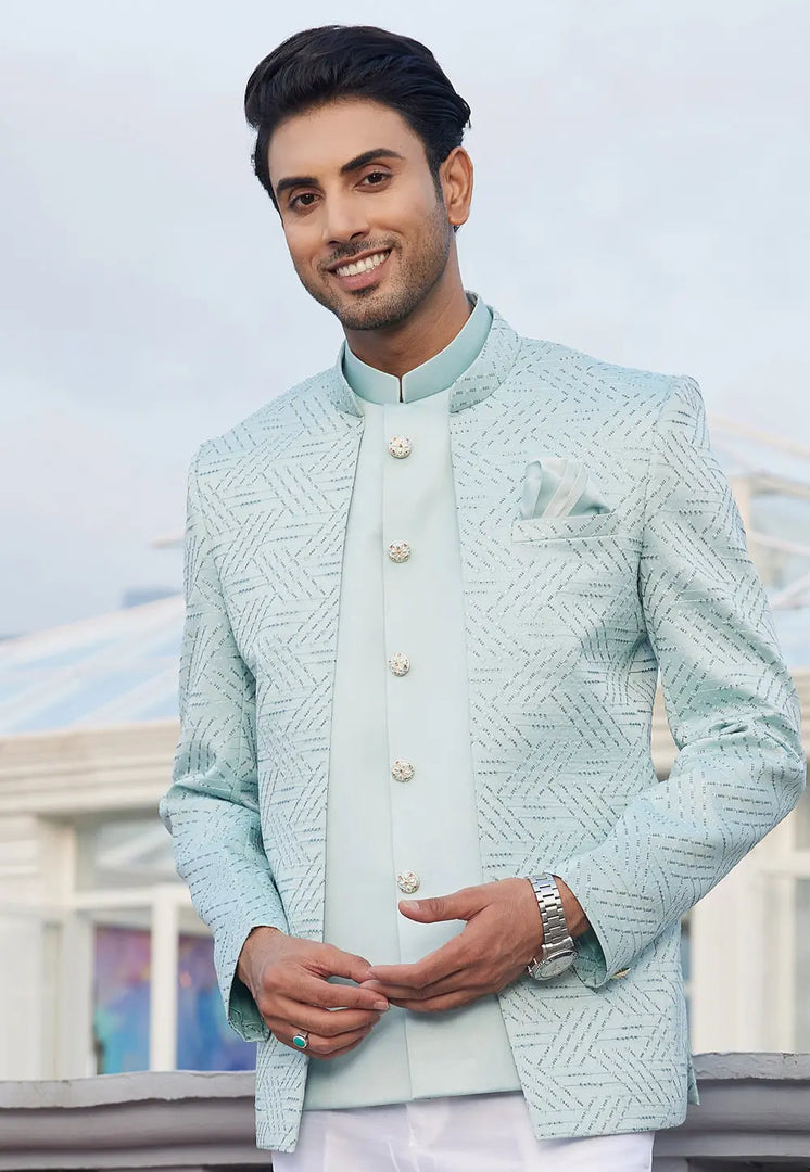 Sea Green Art Silk Jodhpuri Suit