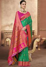 Load image into Gallery viewer, Sea Green Art Silk Saree With Blouse
