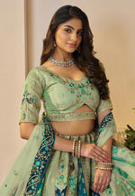 Load image into Gallery viewer, Sea Green Banarasi Silk Circular Lehenga Choli
