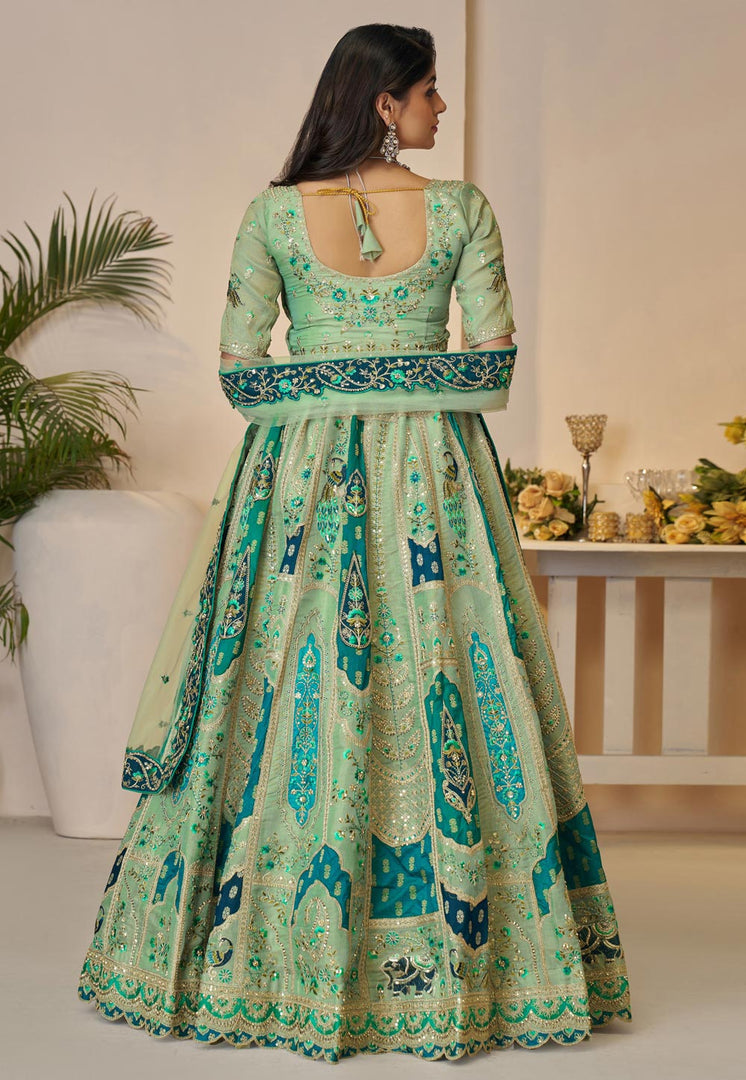 Sea Green Banarasi Silk Circular Lehenga Choli