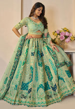 Load image into Gallery viewer, Sea Green Banarasi Silk Circular Lehenga Choli
