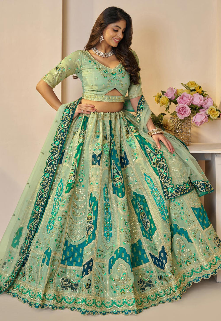 Sea Green Banarasi Silk Circular Lehenga Choli