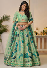 Load image into Gallery viewer, Sea Green Banarasi Silk Circular Lehenga Choli
