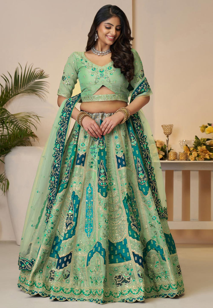 Sea Green Banarasi Silk Circular Lehenga Choli