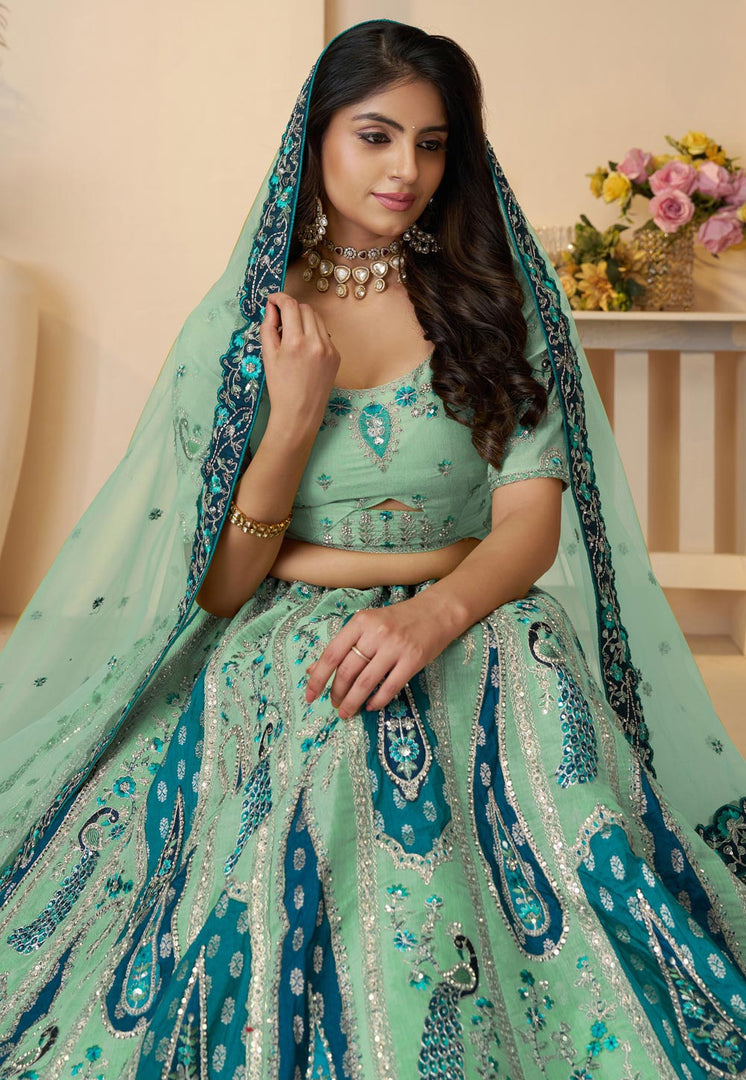Sea Green Banarasi Silk Lehenga Choli