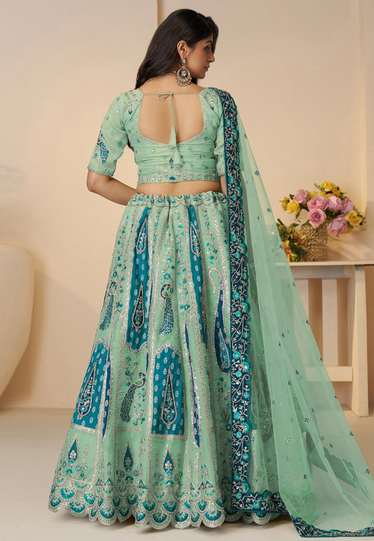 Sea Green Banarasi Silk Lehenga Choli