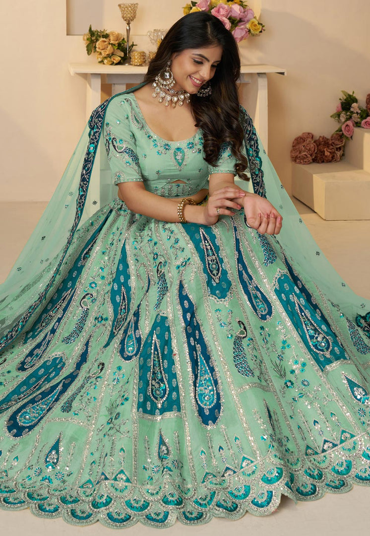 Sea Green Banarasi Silk Lehenga Choli