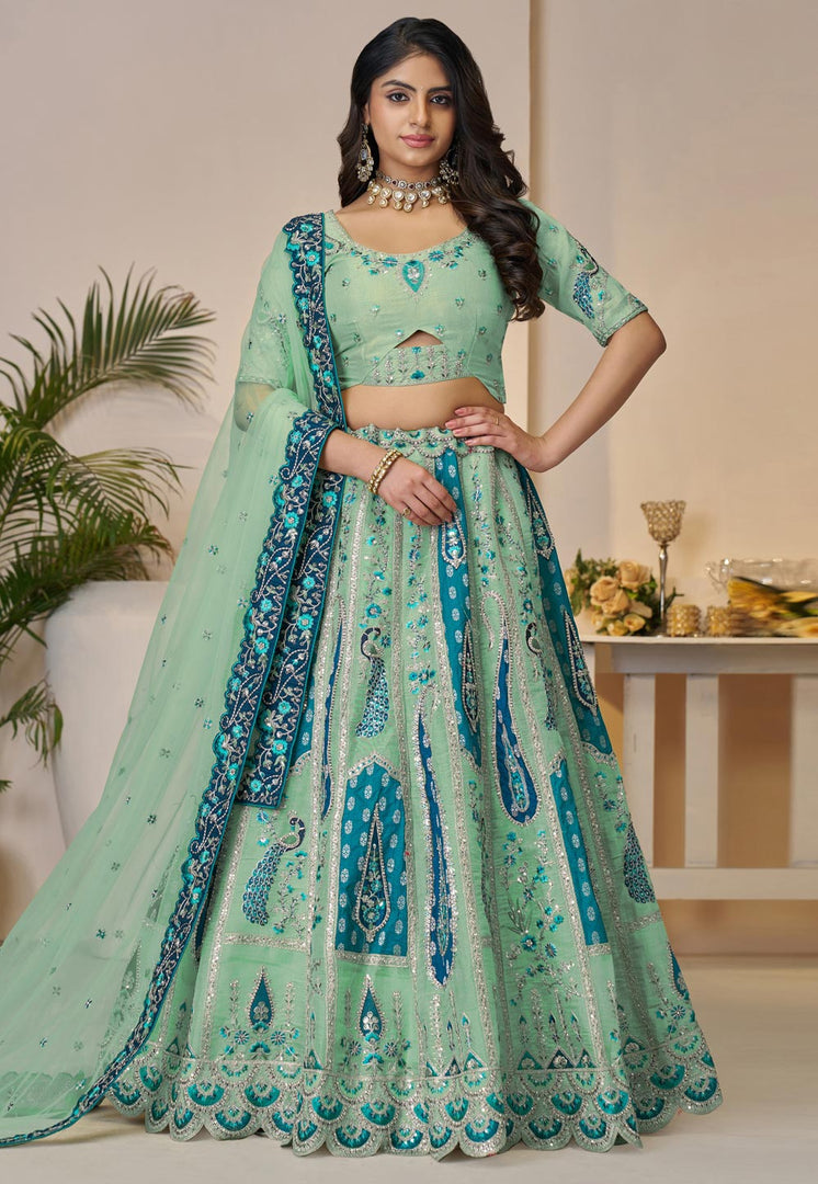 Sea Green Banarasi Silk Lehenga Choli