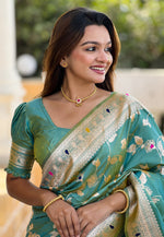 Load image into Gallery viewer, Sea Green Banarasi Silk Saree
