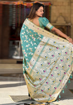 Load image into Gallery viewer, Sea Green Banarasi Silk Saree
