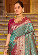 Load image into Gallery viewer, Sea Green Banarasi Silk Saree
